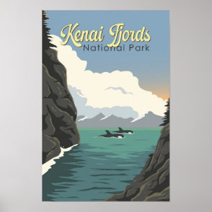 Poster Illustration de voyage du parc national des fjords