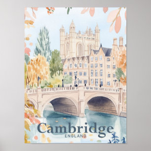 Poster Illustration de voyage en aquarelle Cambridge Angl