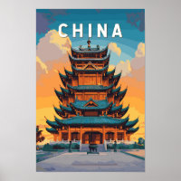Illustration de voyage en Chine Art vintage