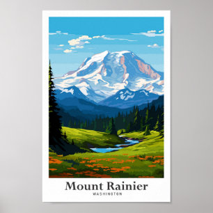 Poster Illustration de voyage Mount Rainier Washington