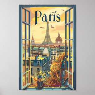 Poster Illustration de voyage Paris France Vintage Retro