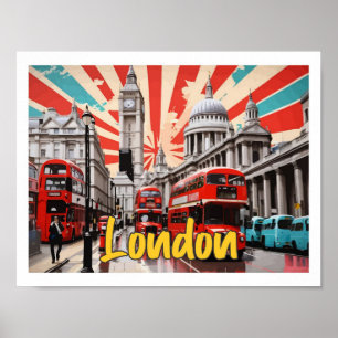 Poster Illustration de voyage Pop Art Londres Angleterre