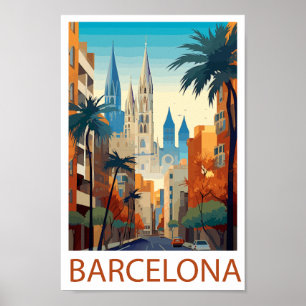 Poster Illustration de voyage rétro à Barcelone