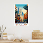 Poster Illustration de voyage rétro à Barcelone (Cuisine)