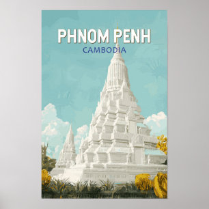 Poster Illustration de voyage rétro à Phnom Penh Cambodge