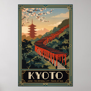Poster Illustration de voyage rétro de Kyoto Japon vintag