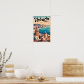 Poster Illustration de voyage rétro de la côte de Valence (Cuisine)