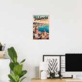 Poster Illustration de voyage rétro de la côte de Valence (Bureau à domicile)