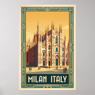Poster Illustration de voyage vintage à Milan Italie