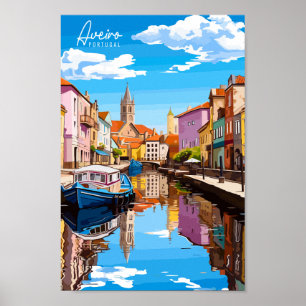 Poster Illustration de voyage vintage Aveiro Portugal