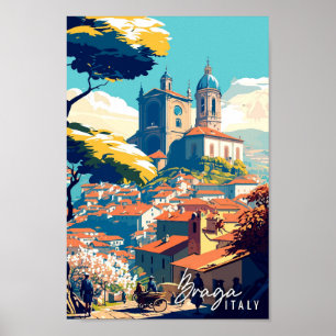Poster Illustration de voyage vintage Braga Italie