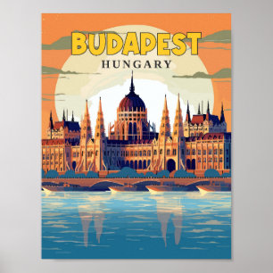 Poster Illustration de voyage vintage Budapest Hungary