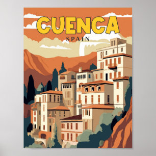 Poster Illustration de voyage vintage Cuenca Espagne