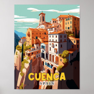 Poster Illustration de voyage vintage Cuenca Espagne
