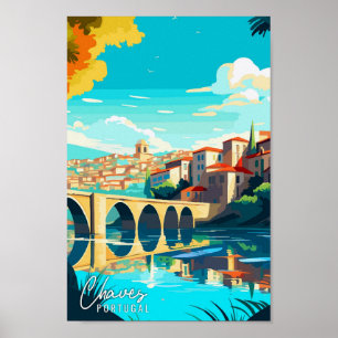 Poster Illustration de voyage vintage de Chaves Portugal 