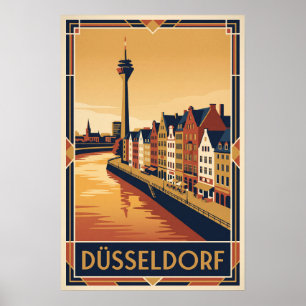 Poster Illustration de voyage vintage de Düsseldorf en Al