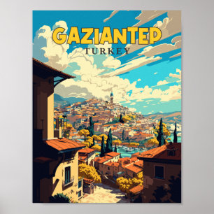 Poster Illustration de voyage vintage de Gaziantep Turkey