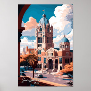 Poster Illustration de voyage vintage de l'art de San Ant