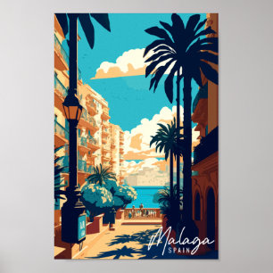 Poster Illustration de voyage vintage de Malaga Espagne