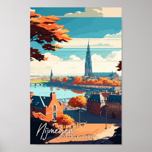 Poster Illustration de voyage vintage de Nijmegen Pays-Ba