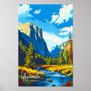 Poster Illustration de voyage vintage de Yosemite en Cali