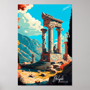 Poster Illustration de voyage vintage Delphi Greece