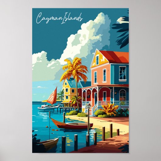 Poster Illustration de voyage vintage des îles Caïmans (Devant)