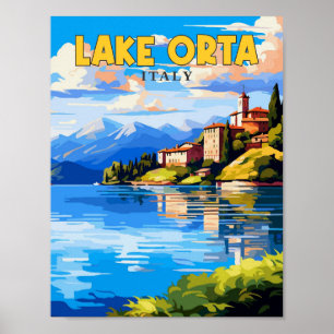 Poster Illustration de voyage vintage du lac d'Orta Itali