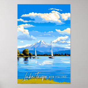 Poster Illustration de voyage vintage du lac Taupo Nouvel