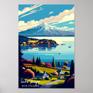 Poster Illustration de voyage vintage du lac Taupo Nouvel