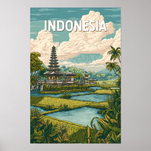 Poster Illustration de voyage vintage en Indonésie (Devant)