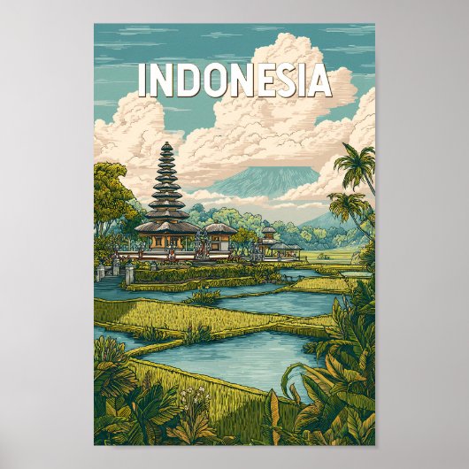 Poster Illustration de voyage vintage en Indonésie (Devant)