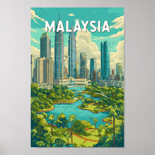 Poster Illustration de voyage vintage en Malaisie