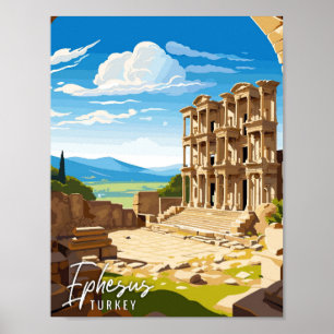 Poster Illustration de voyage vintage Ephesus Turkey