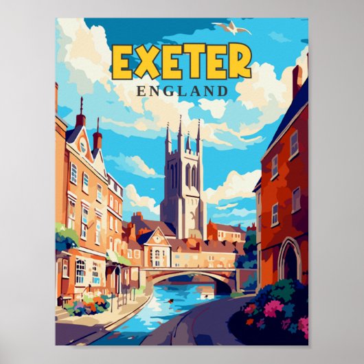 Poster Illustration de voyage vintage Exeter England (Devant)