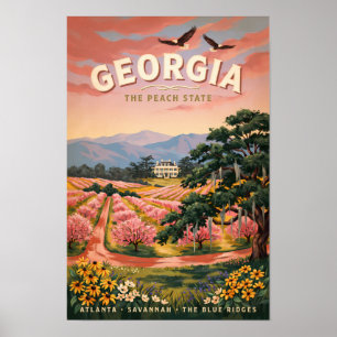 Poster Illustration de voyage vintage Géorgie pays