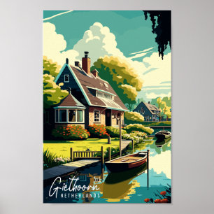 Poster Illustration de voyage vintage Giethoorn Pays-Bas
