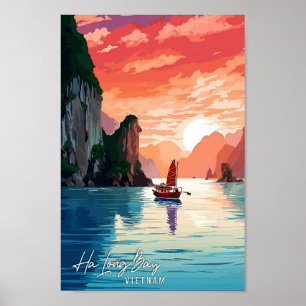 Poster Illustration de voyage vintage Ha Long Bay Vietnam