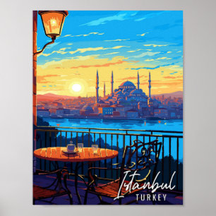 Poster Illustration de voyage vintage Istanbul Turquie
