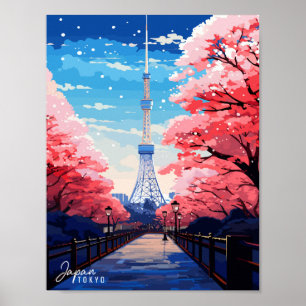 Poster Illustration de voyage vintage Japon Tokyo