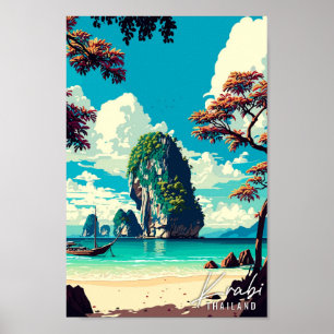 Poster Illustration de voyage vintage Krabi Thailand