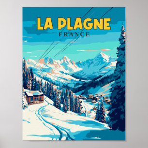Poster Illustration de voyage vintage La Plagne France