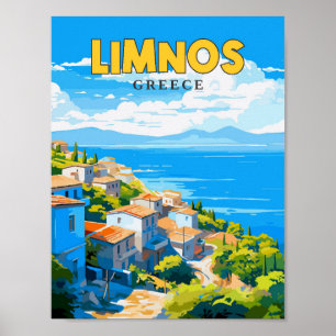 Poster Illustration de voyage vintage Limnos Greece