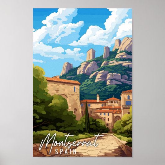 Poster Illustration de voyage vintage Montserrat Espagne (Devant)