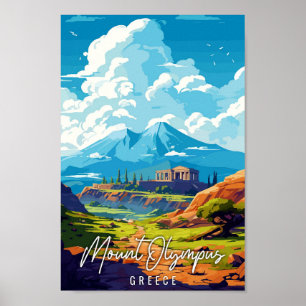 Poster Illustration de voyage vintage Mount Olympus Greec