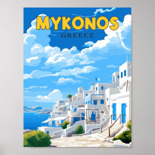 Poster Illustration de voyage vintage Mykonos Greece