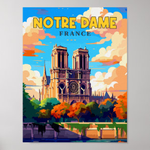 Poster Illustration de voyage vintage Notre Dame France