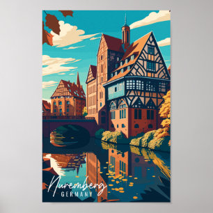 Poster Illustration de voyage vintage Nuremberg Allemagne