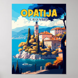 Poster Illustration de voyage vintage Opatija Croatia