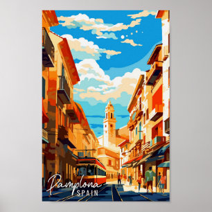 Poster Illustration de voyage vintage Pamplona Espagne